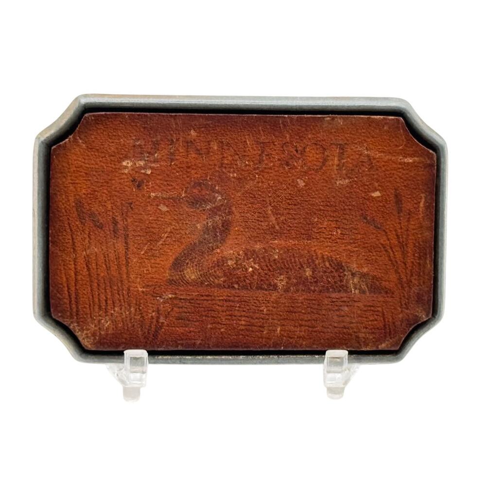 Minnesota Loon Leather Inlay State Souvenir Belt Buckle